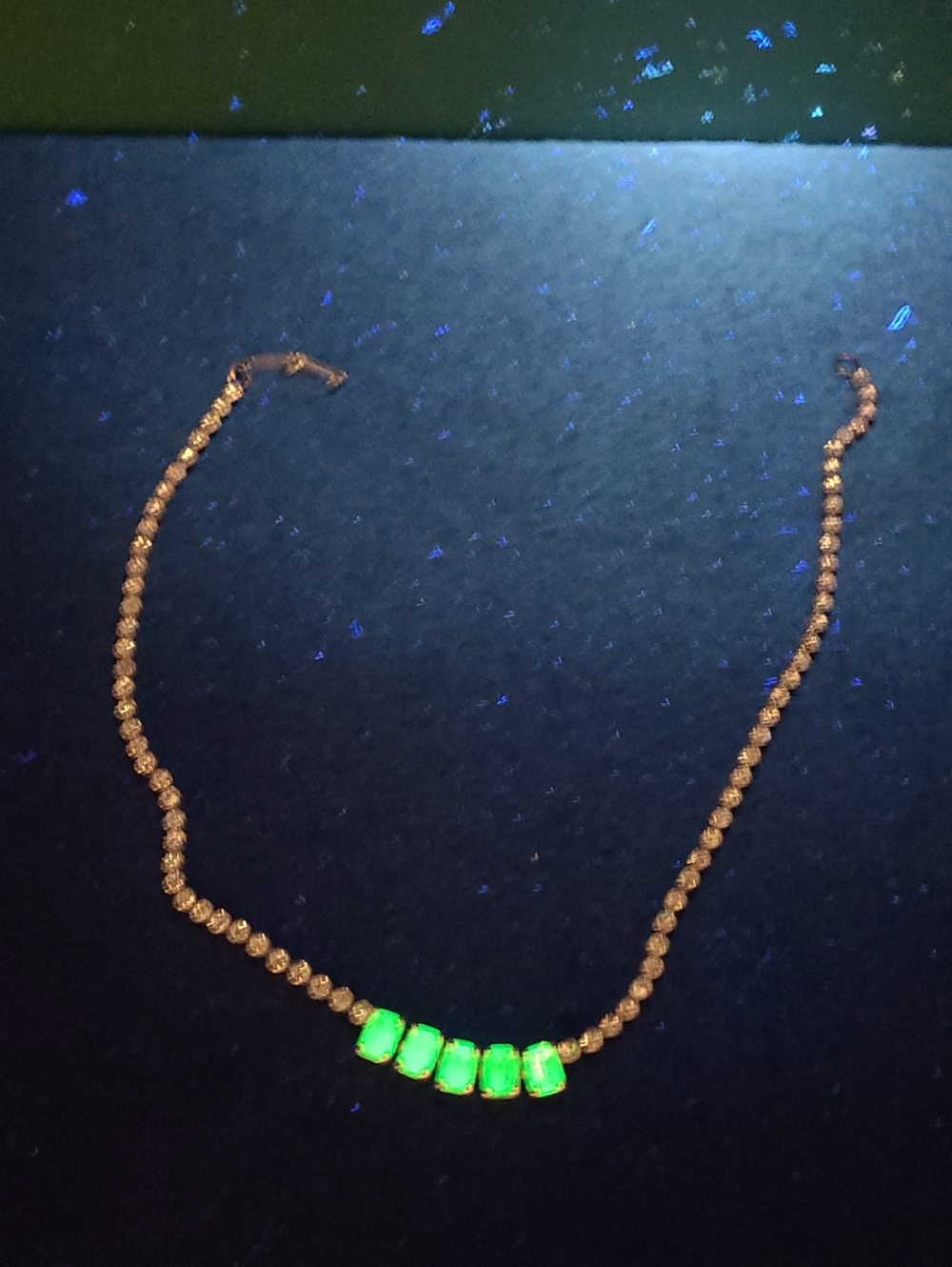 Vintage Uranium Glass Rhinestone  Necklace